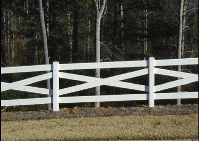 A whitewashed low height cross fencing on the open field