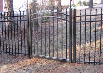 A black iron fencing with a decorative gate